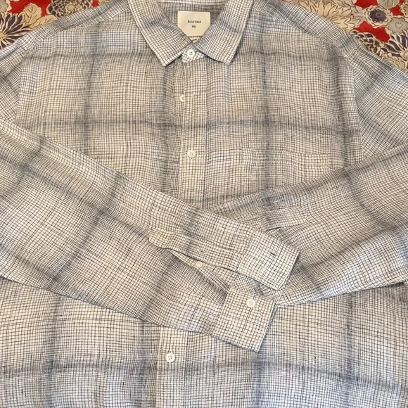 Billy Reid Men's Black & White Plaid Linen Shirt - Picture 3 of 8